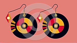 A set of upcycled record earrings with abstract designs from damaged records. Vector illustration. photo