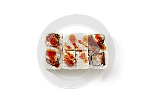 Set of Uramaki Sushi with Fish, Cheese and Vegetables Isolated