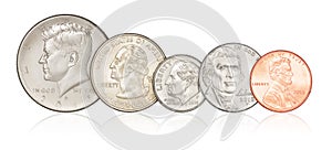 Set of US coins isolated