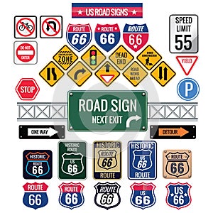 Set of us road signs. Vector illustration decorative design