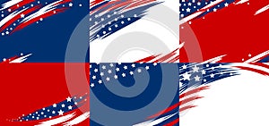 Set of USA banner abstract background design of american flag