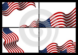 Set of USA banner background design of american flag wave