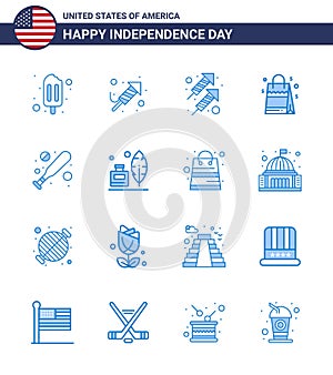 Set of 16 USA Day Icons American Symbols Independence Day Signs for hardball; baseball; fire; american; handbag photo