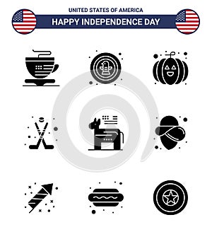 Set of 9 USA Day Icons American Symbols Independence Day Signs for political; donkey; food; sport; hokey photo