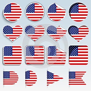 Set of USA flags in a flat design