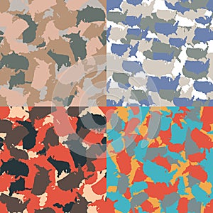 Set of USA shape camo seamless pattern. Colorful America urban camouflage. Vector fabric textile print design