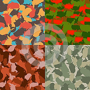 Set of USA shape camo seamless pattern. Colorful America urban camouflage. Vector fabric textile print design