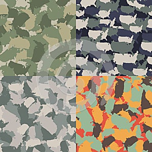 Set of USA shape camo seamless pattern. Colorful America urban camouflage. Vector fabric textile print design