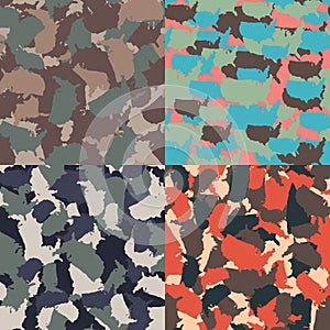 Set of USA shape camo seamless pattern. Colorful America urban camouflage. Vector fabric textile print design