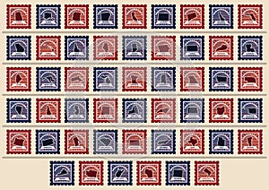 Set of USA state postage stamps. Vector illustration decorative design