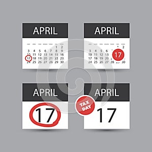 Set of USA Tax Day Reminder Concept Icons, Calendar Design Templates - Tax Deadline, Due Date for Federal Income Tax Returns