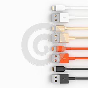 Set of usb connection cables on white background photo