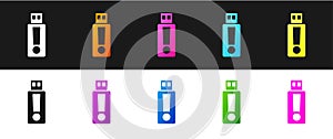 Set USB flash drive icon isolated on black and white background. Vector