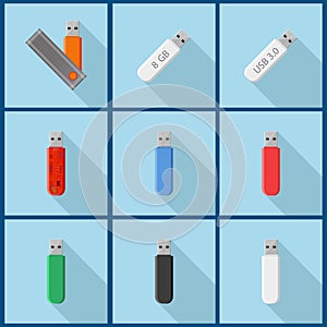Set with USB flash drive icons.