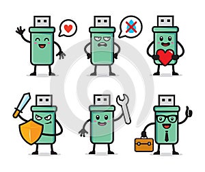 Set of usb flashdisk character design vector