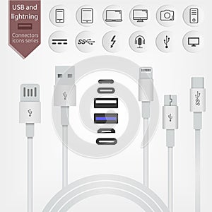 Set of USB and Lightning interfaces. photo