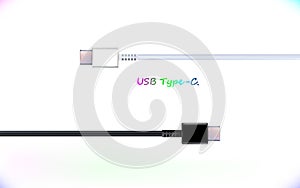 Set USB type-C realistic black and white cable Plug Vector. Universal Headphone Usb Port fast Charger And Connection Phone With