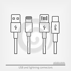 Set of USB and USB type-C interfaces.