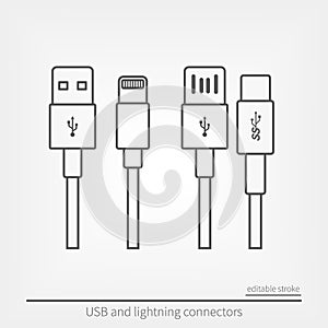 Set of USB and USB type-C interfaces. photo