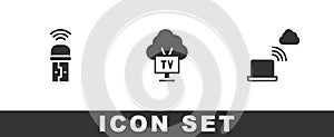 Set Usb wireless adapter, Smart Tv and Network cloud connection icon. Vector