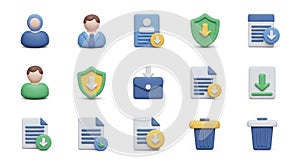 Set of user account data security and file management icons