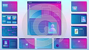 Set with user interface concept forms. Abstract web pages and ui elements