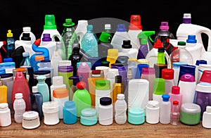 Set of usual plastic bottles from a household - pollution concept photo