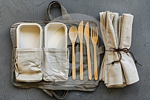 Set of Utensils and Napkins in a Case