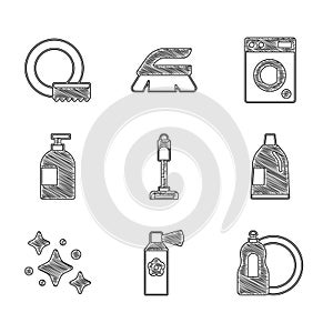 Set Vacuum cleaner, Air freshener spray bottle, Dishwashing liquid, Bottle for cleaning agent, Home service, Washer and