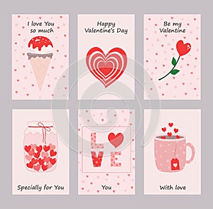 Set of valentine cards in red and pink