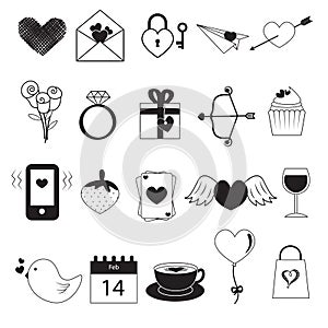 Set of Valentine Day Icons on White Background