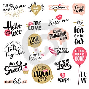 Set of Valentine day stickers and badges photo