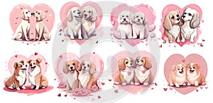 Set of Valentine Dogs Clipart Sticker, generated ai