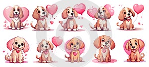 Set of Valentine Dogs Clipart Sticker, generated ai