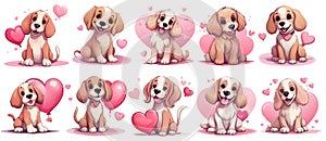 Set of Valentine Dogs Clipart Sticker, generated ai