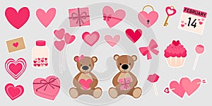 Set Valentine`s bears stickers printable