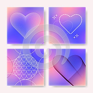 Set of Valentine's Day backgrounds in trendy y2k style. Lovely square banner template, poster, cover design