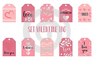 Set Valentine\'s day cards. Hand written greeting for February 14 gift tags