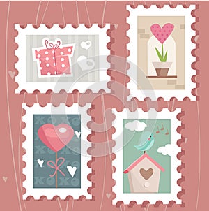 Set of valentine`s day postage stamps