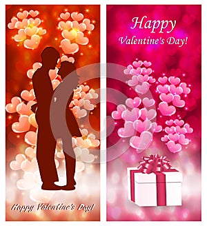 A set of Valentine`s Day postcards with a couple in love