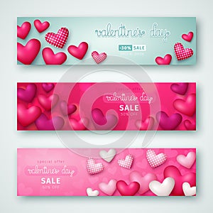 Set of Valentine`s day sale flyer with hearts. Vector illustration eps 10.