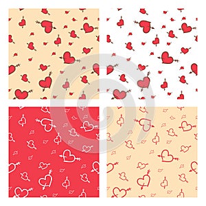 Set of Valentine seamless pattern of hearts