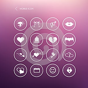Set valentines day mobile icons, love on the Internet symbols