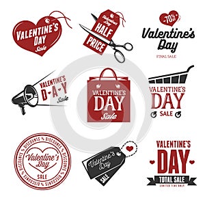 Set of valentines day sales labels. Vintage vector