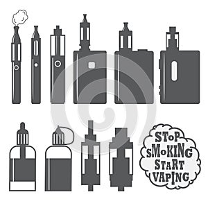 Set of vaping objects icons, elements