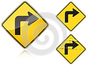 Set of variants Right Sharp turn traffic road sign