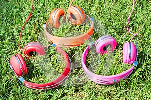 Set of varicolored wired headphones
