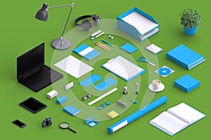 Set of variety blank office objects organized for company presentation