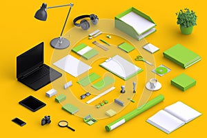 Set of variety blank office objects organized for company presentation