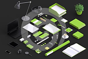 Set of variety blank office objects organized for company presentation